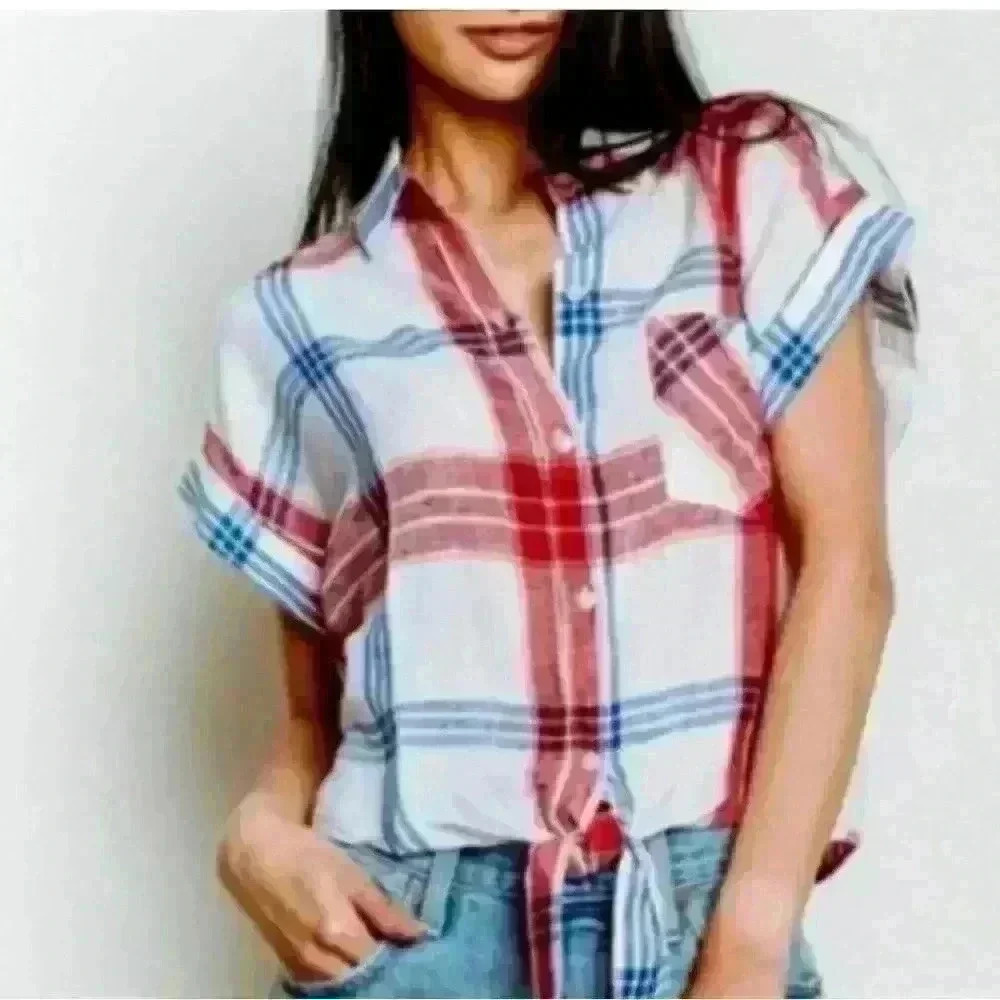 Rails Amelie plaid linen blend top